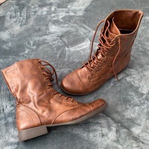 Faux Leather Brown Lace Up Boots